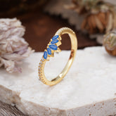 Marquise Cut Tiara Sapphire Curved Wedding Band Stacking Ring